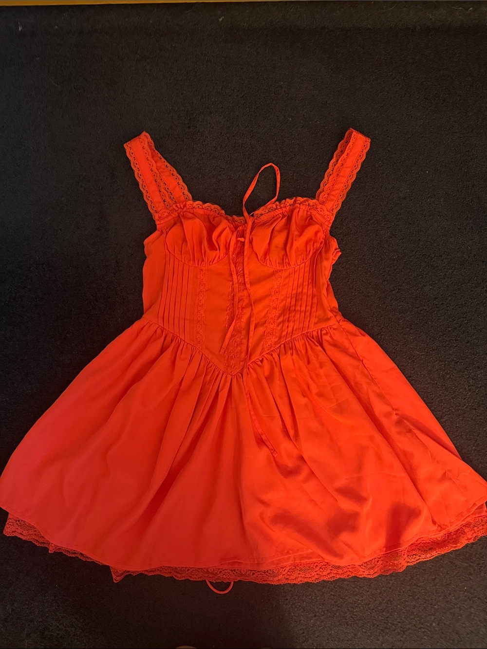 PrettyLittleThing Red Lace-Up Bustier Dress